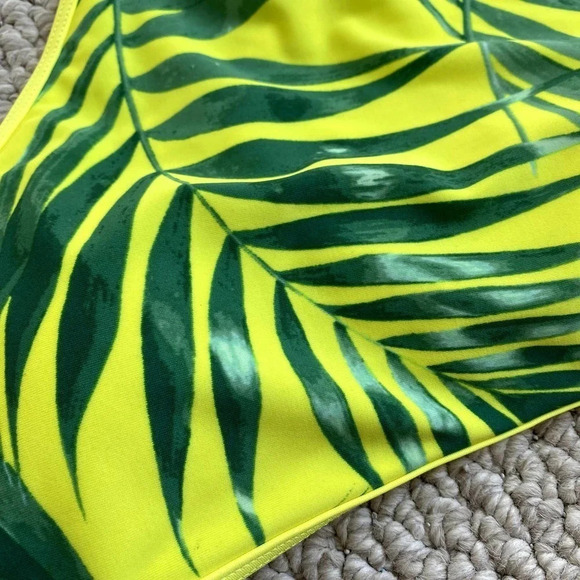 Aerie Neon Yellow Green Palm Tree High Neck Criss Cross Back Bikini Top - Picture 3 of 6